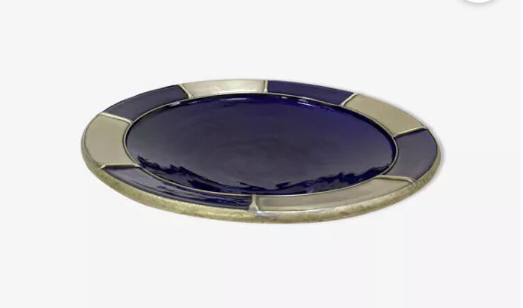 Large hollow plate in blue ceramic from Morocco
