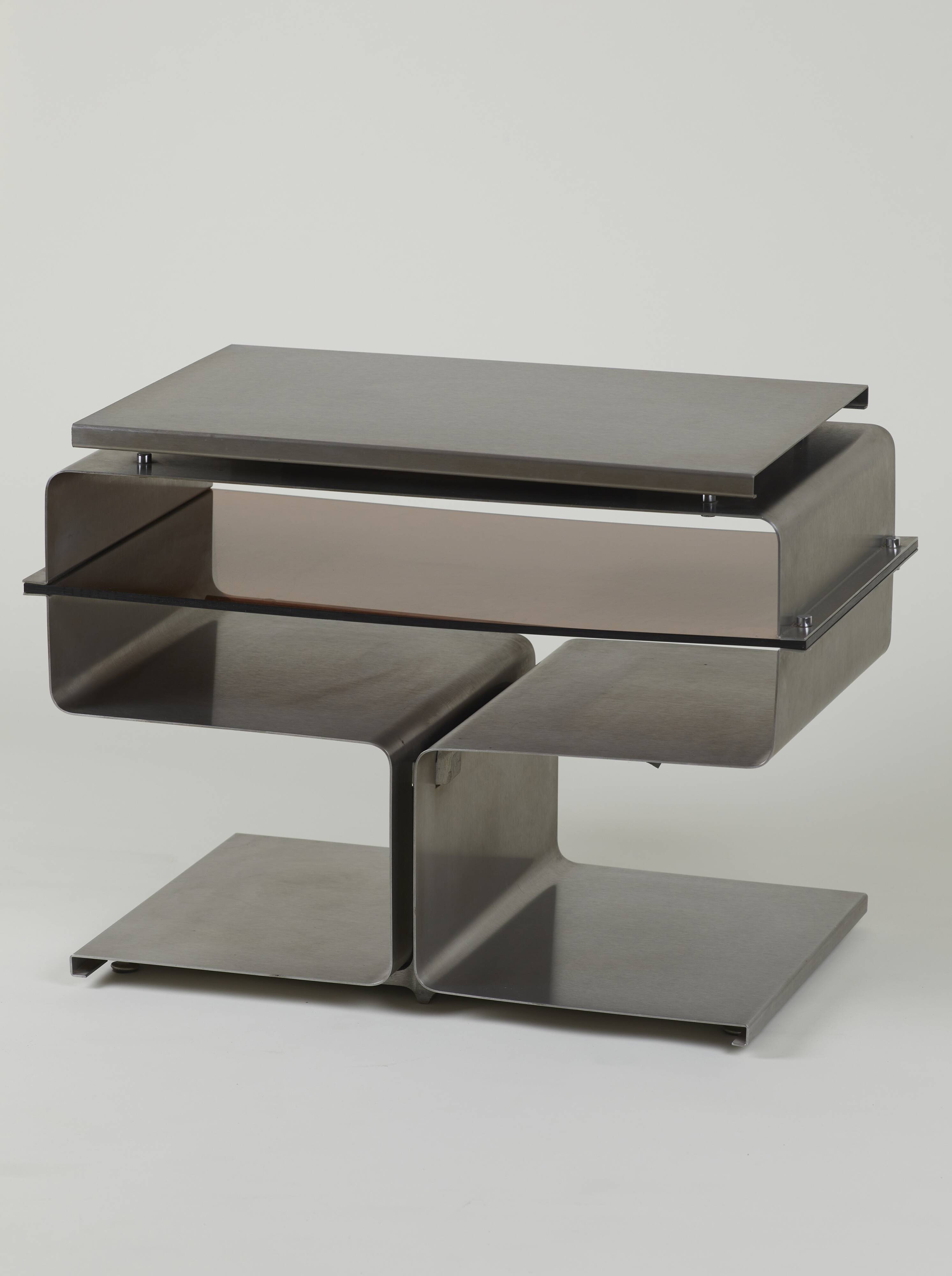 Stainless steel TV cabinet designed by François Monnet for Kappa / Uginox vintage Space Age circa 1970