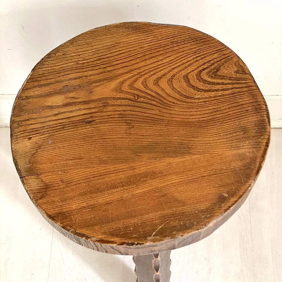 Tripod brutalist solid wood foot stool