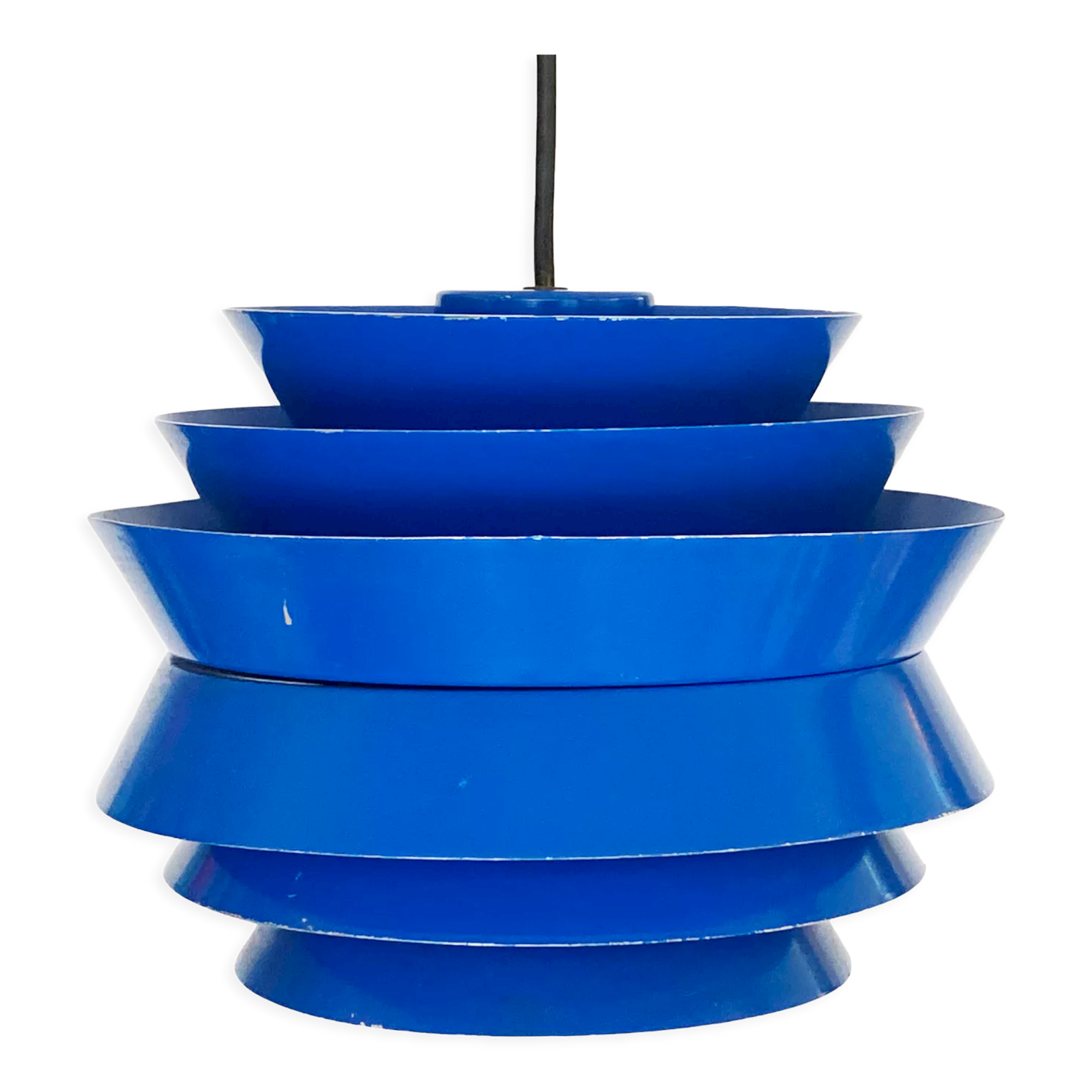 Pendant light "Trava" in blue lacquer by Carl Thore for Granhaga Metallindustri. Sweden 1960s.