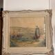 Old Watercolour Painting Shepherdess with Sheep Landscape Henry Charles