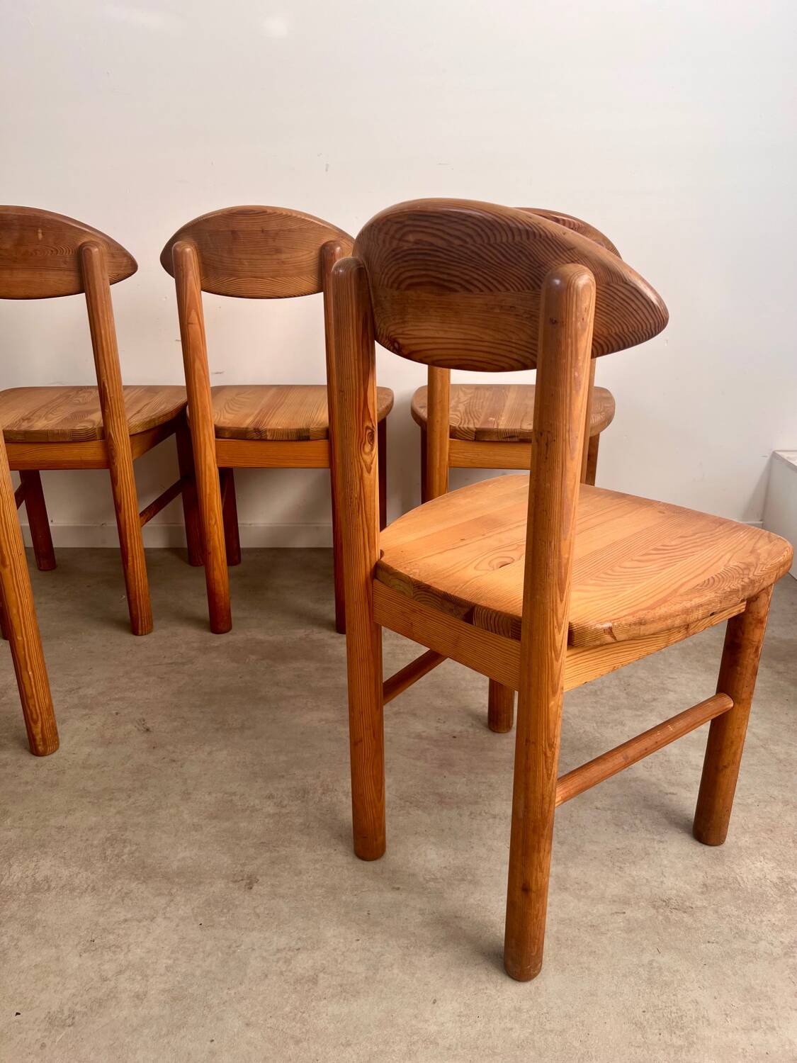 Lot de 6 chaises en pin massif design scandinave Reiner Daumiller vintage années 70