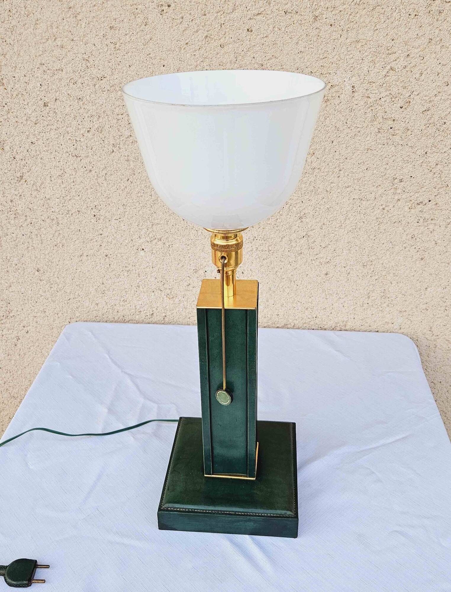 1940 Lamp Leather & Golden Brass Maison Chalmette in Paris Ht 55 cm