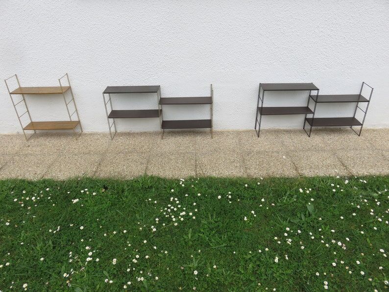 Modular wall string shelf in metal 50s 60s