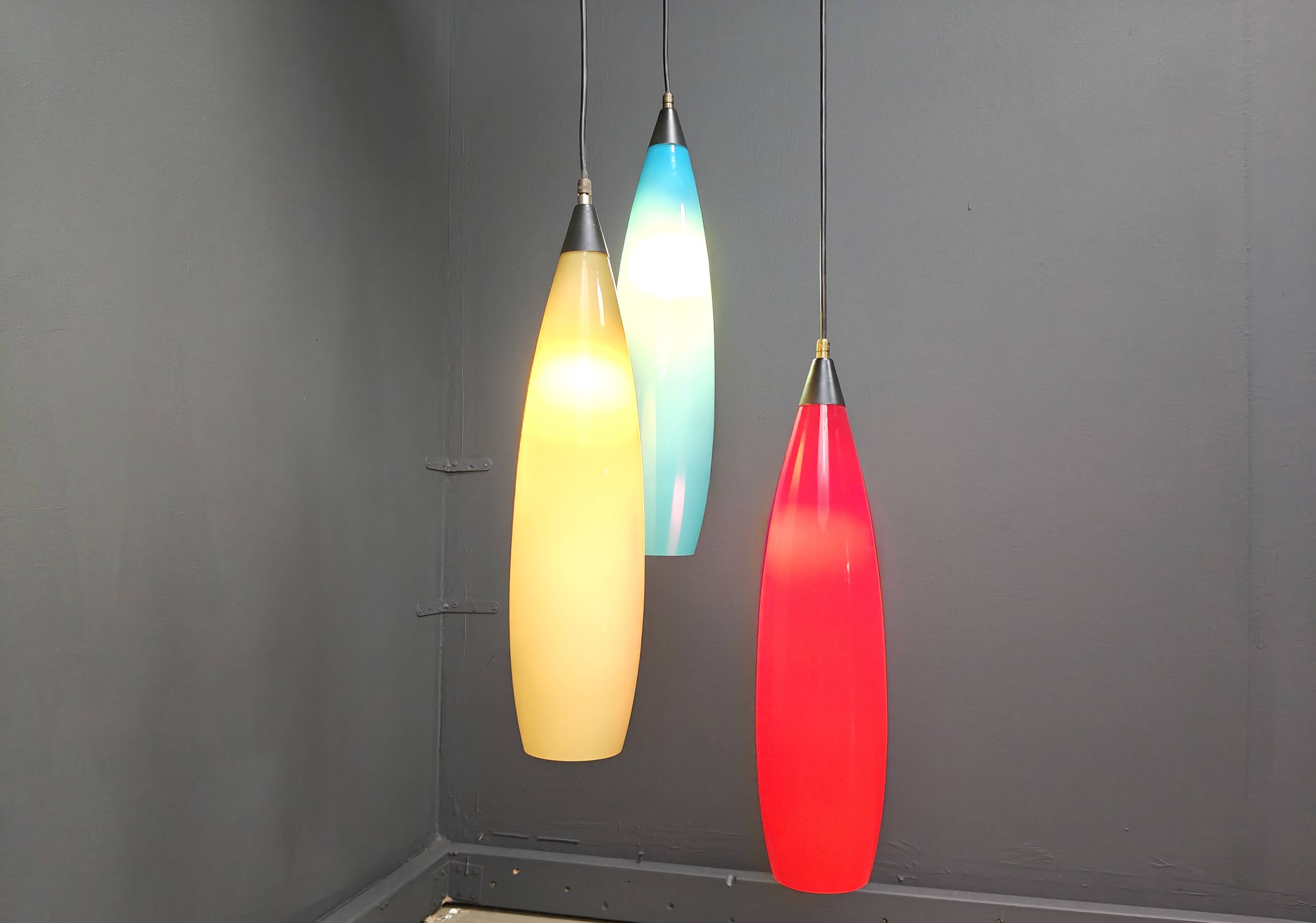 Vintage 3 glass pendant lights by Vistosi, 1970s