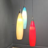 Vintage 3 glass pendant lights by Vistosi, 1970s