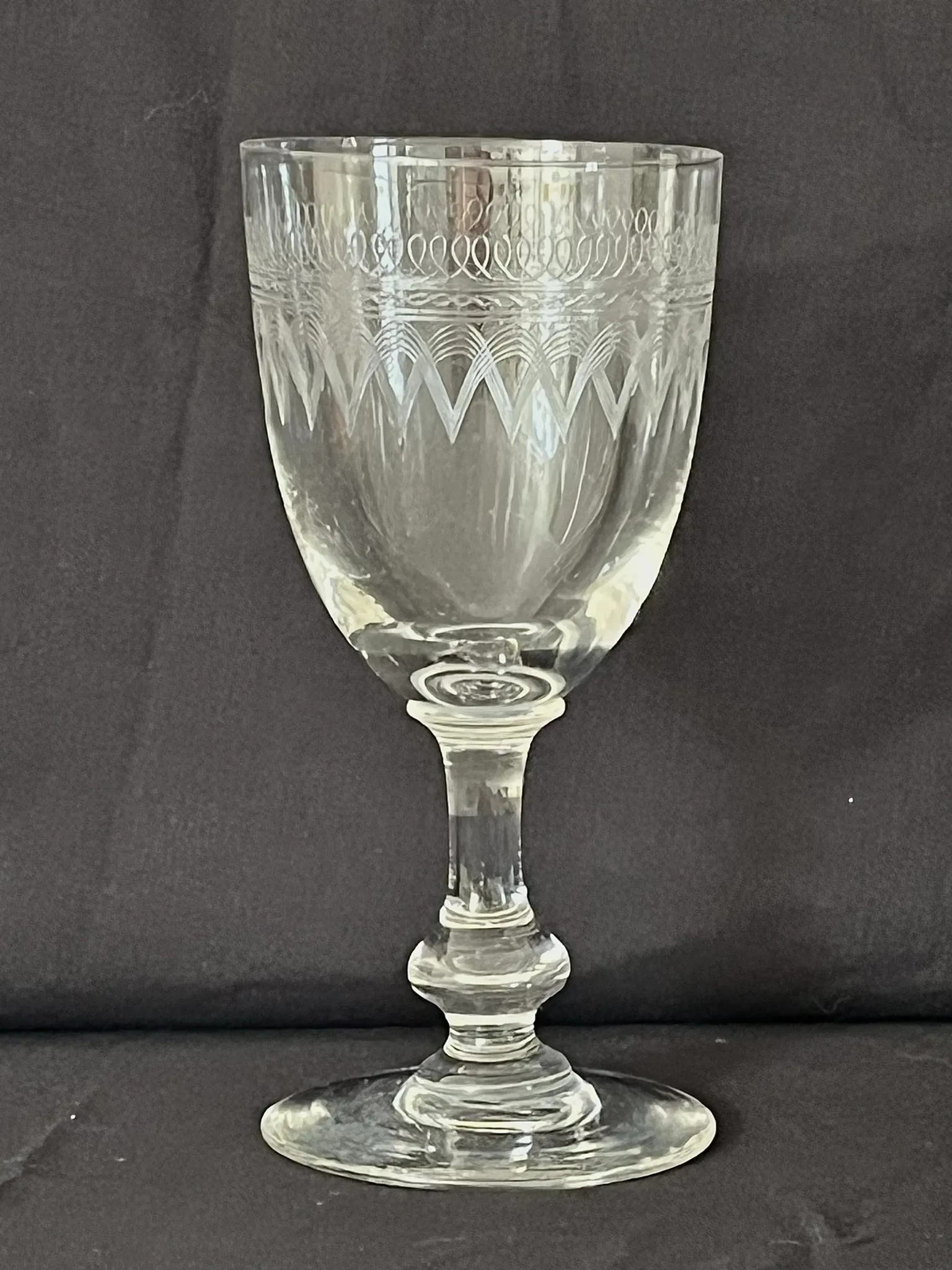 Wine glasses Antique Bohemian hand engraved crystal  – French country