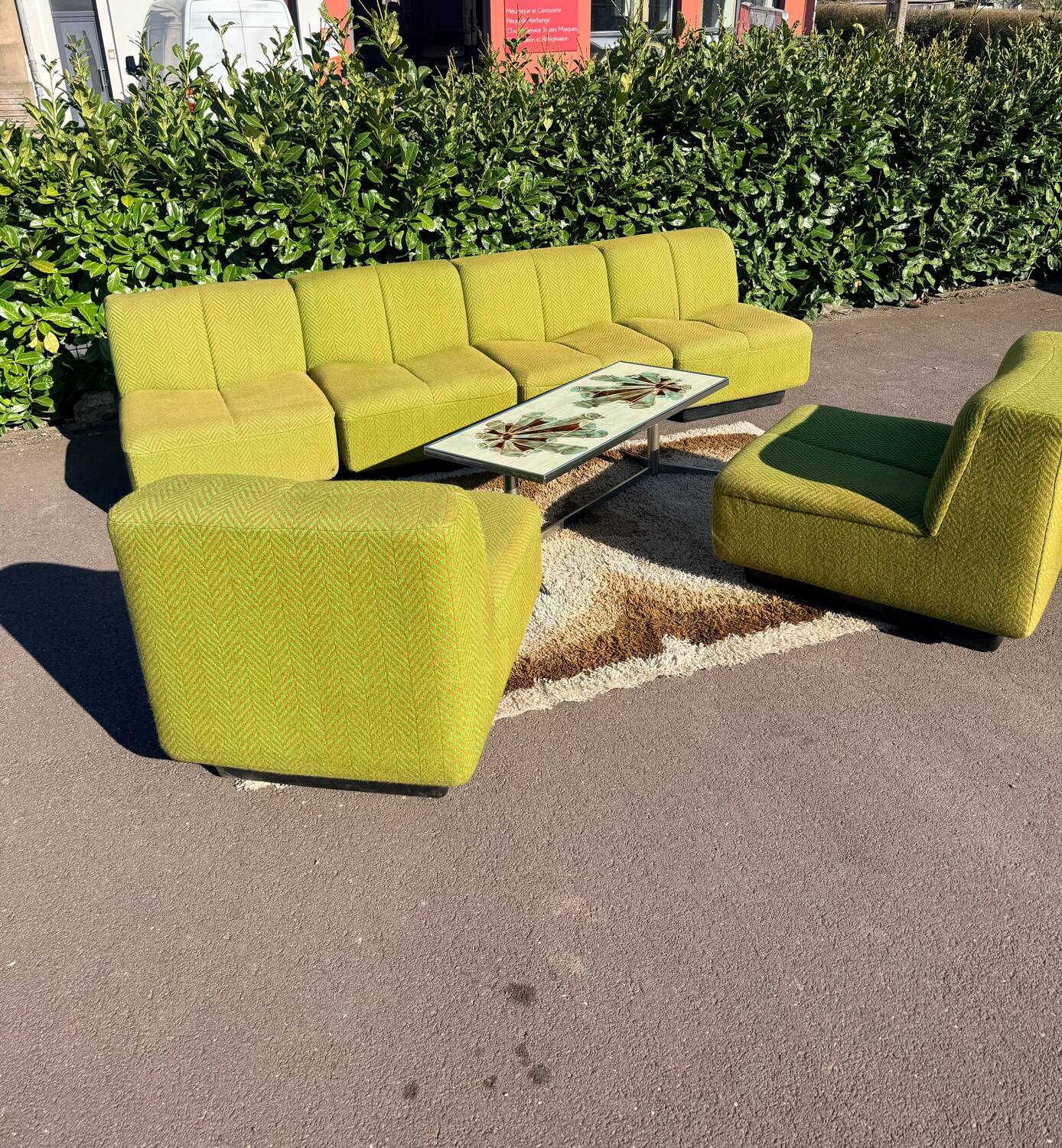 Set of 6 modular vintage Space Age armchairs - Green & Orange