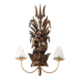 Large bronze wall light with 2 lights, dolphin wall light with reeds