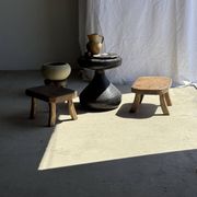 Small stool, oval solid teak accent stool wabi-sabi H25 45x31.