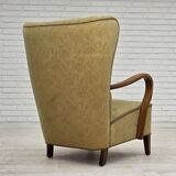1960s, Danish armchair, light green furniture velour, beech wood.