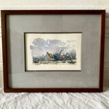 Small watercolor painting landscape Brittany Arzon signed