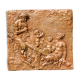 Terracotta bas-relief, satyrs, signed Clodion.