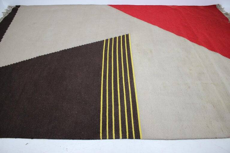 Midcentury Geometric Kilim Carpet in Style of Antonín Kybal, 1950s