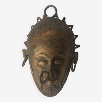 Patinated brass mask wall sculpture ethnic tribal decorative object handmade African art