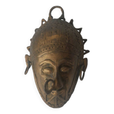 Patinated brass mask wall sculpture ethnic tribal decorative object handmade African art