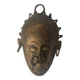 Patinated brass mask wall sculpture ethnic tribal decorative object handmade African art