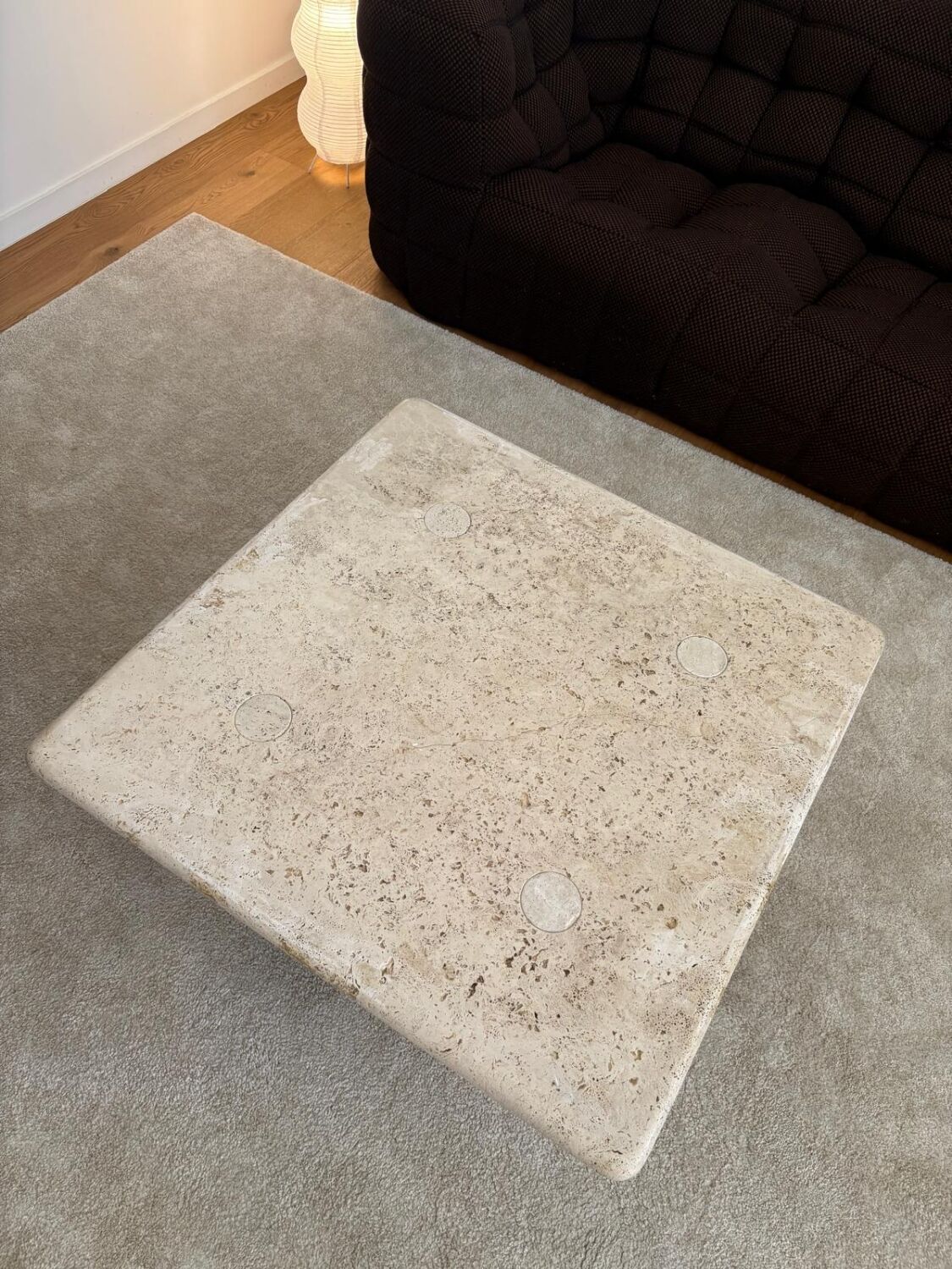 Travertine coffee table, Angelo Mangiarotti, Italy, 1970s