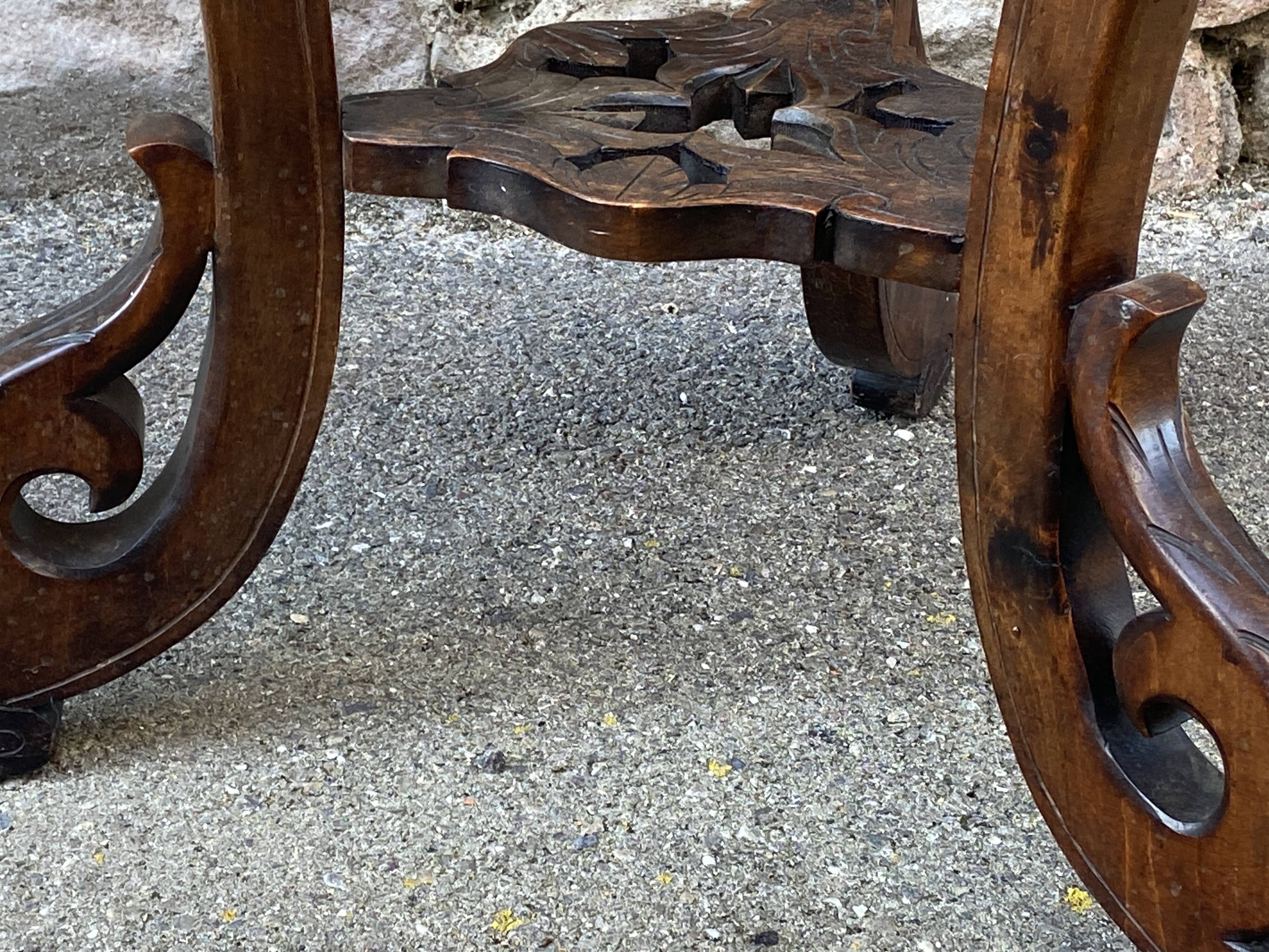 Colonial style pedestal table Indochina Asia vintage 1930s carved wood