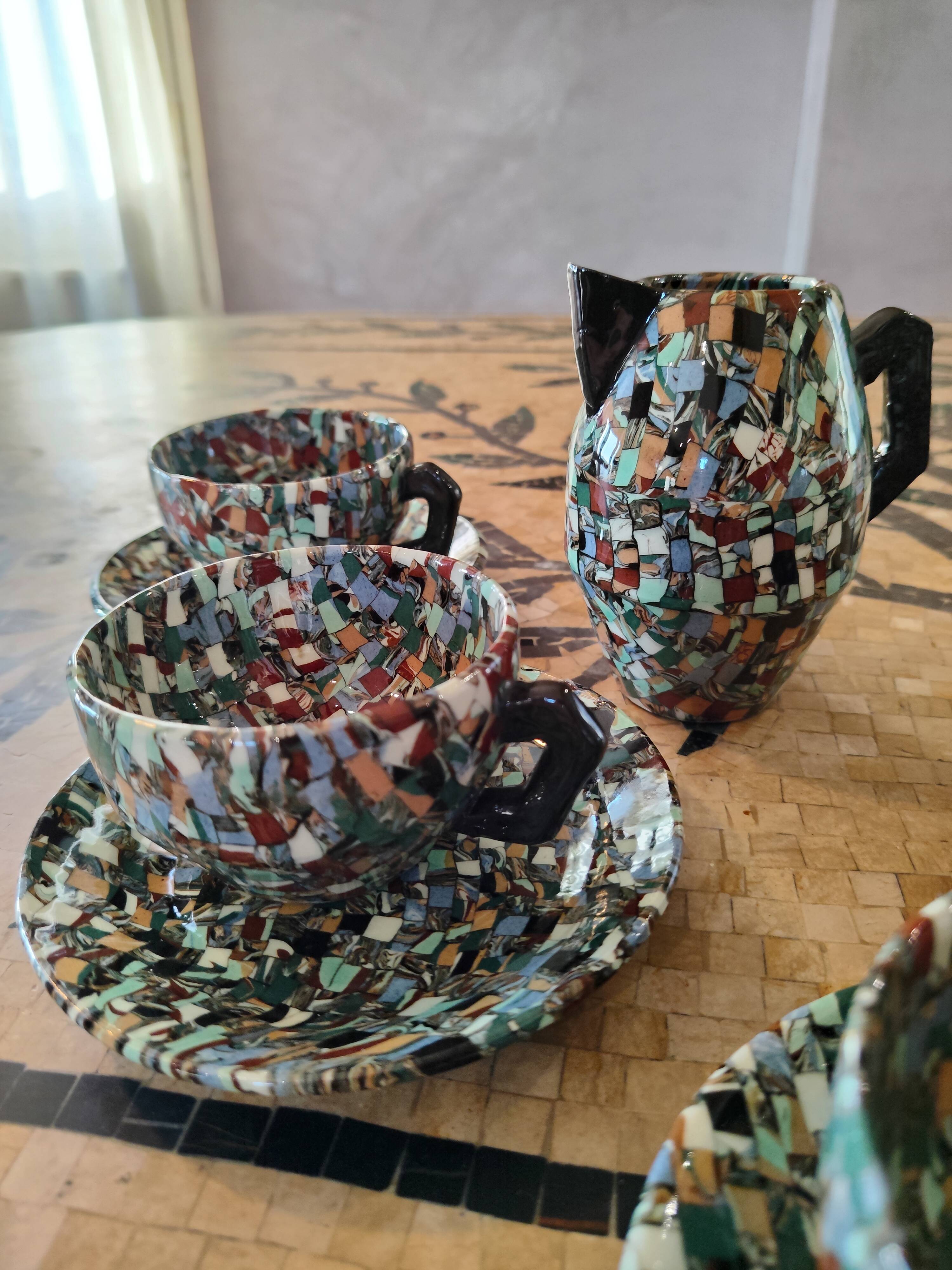 Coffee service Jean Gerbino Vallauris "Terres mêlées" in ceramic.