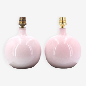 Paire de lampes rose en céramique signées Duriez, années 80