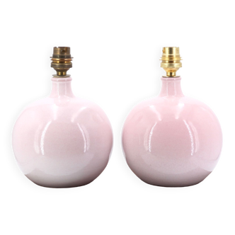 Pair of pink ceramic lamps signed Duriez, 80s