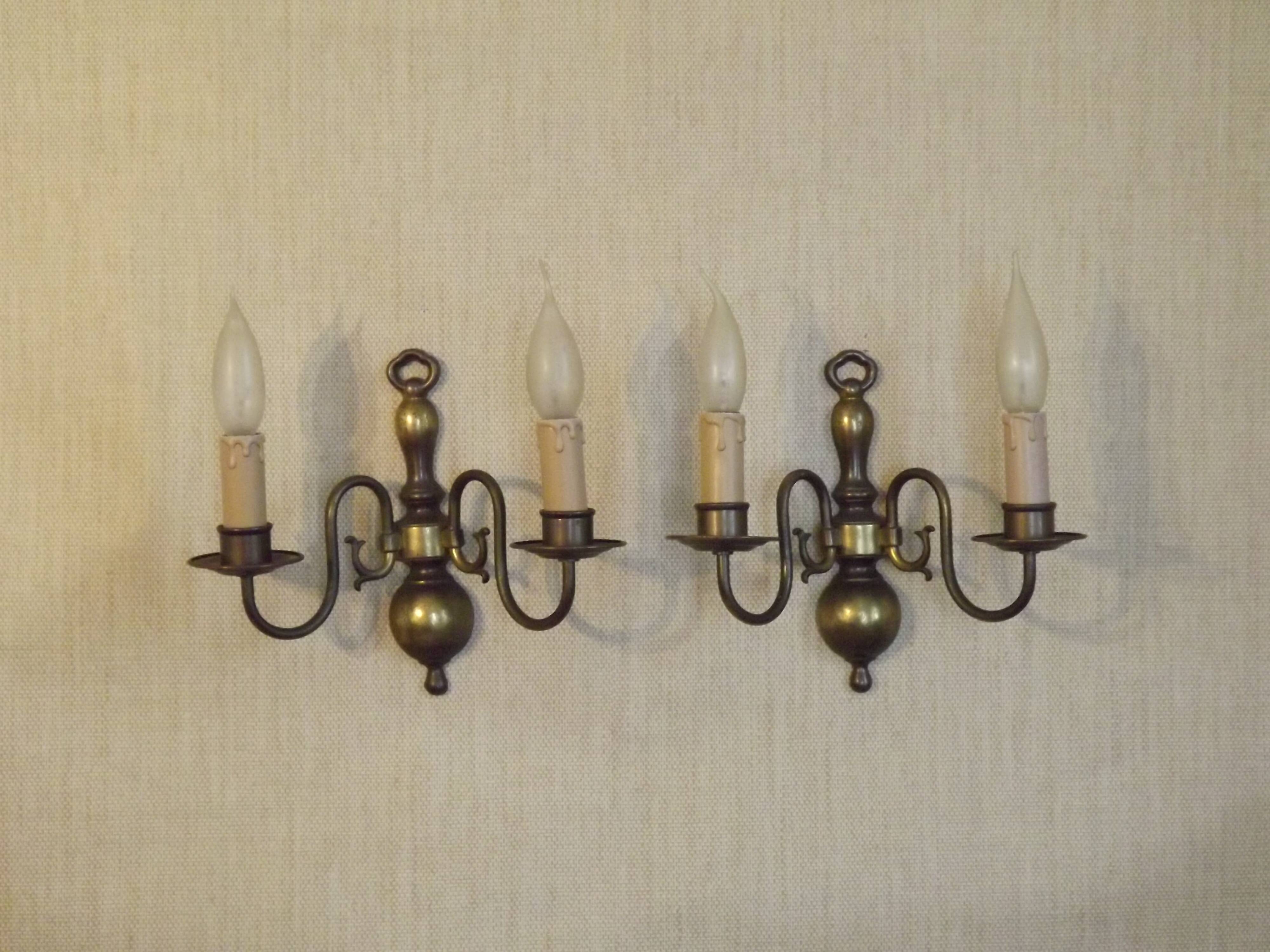 Pair French Vintage Age Bronze Effect Metal Flemsh Style Double Wall Lights 5092