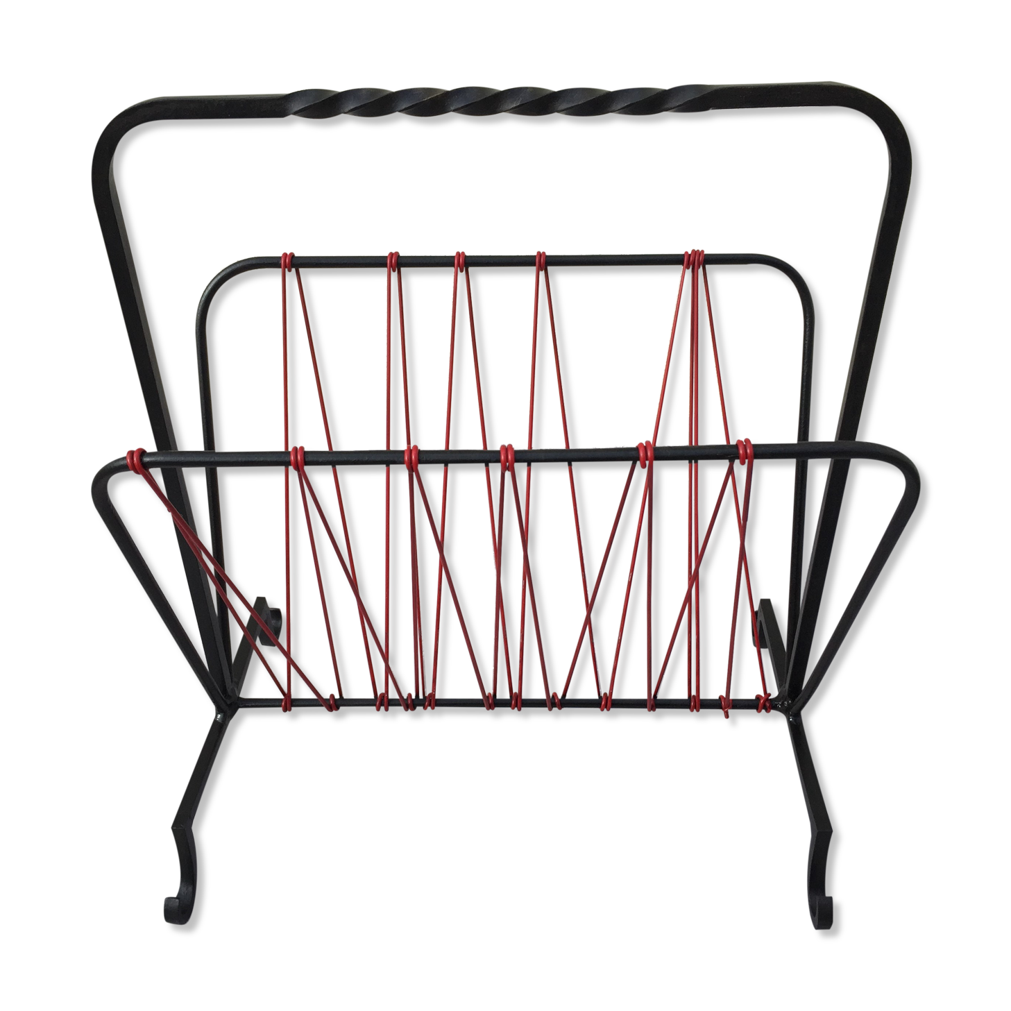 OLD MAGAZINE HOLDER VINTAGE BOOKS 50/70' WROUGHT IRON SCOUBIDOU