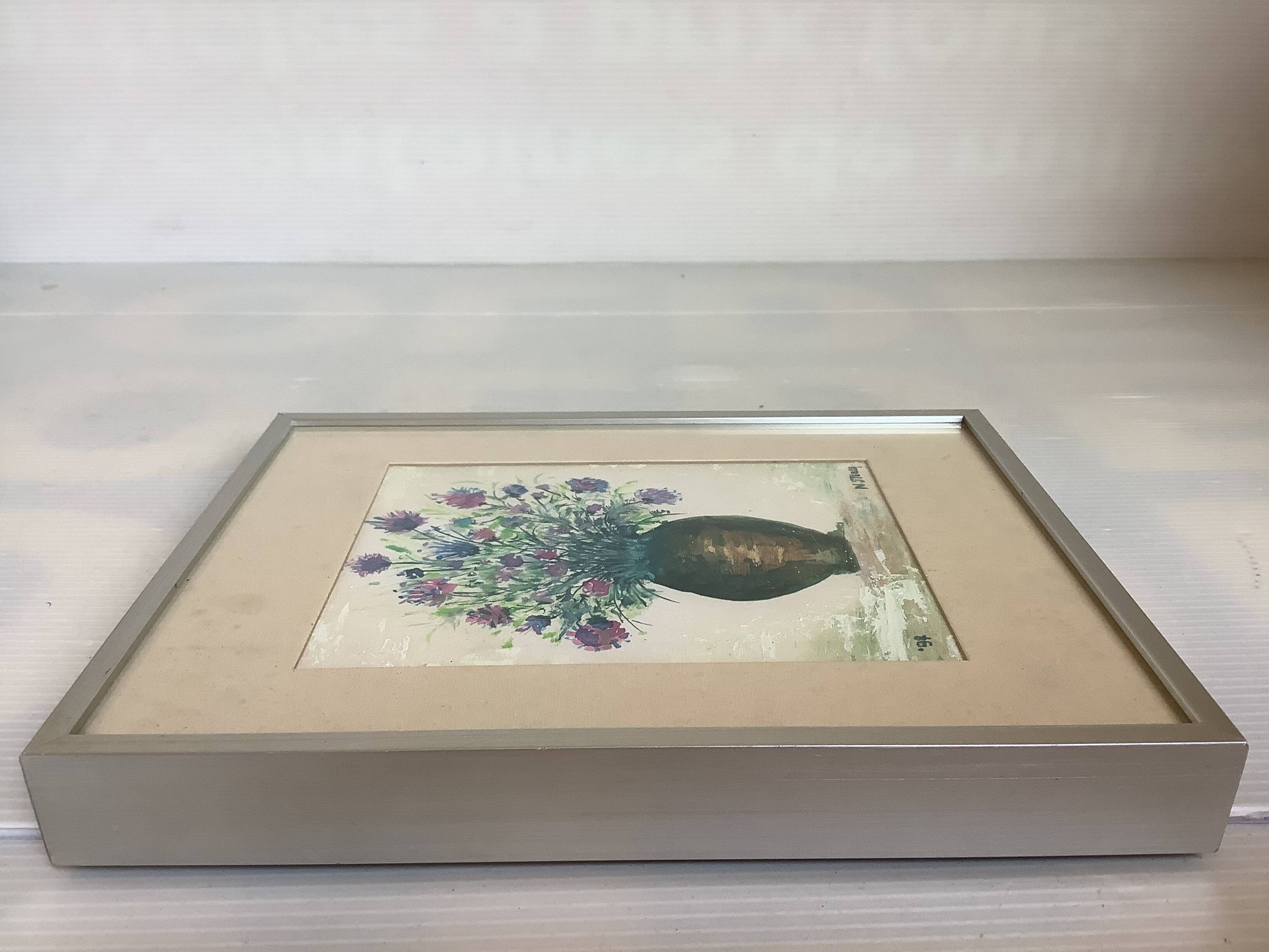 Petit tableau bouquet de fleurs huile sur carton signée