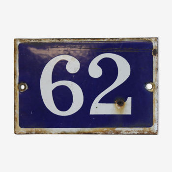 Enamelled street sign, number 62.