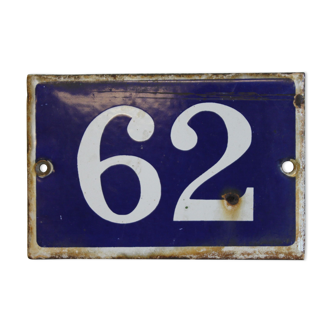 Enamelled street sign, number 62.