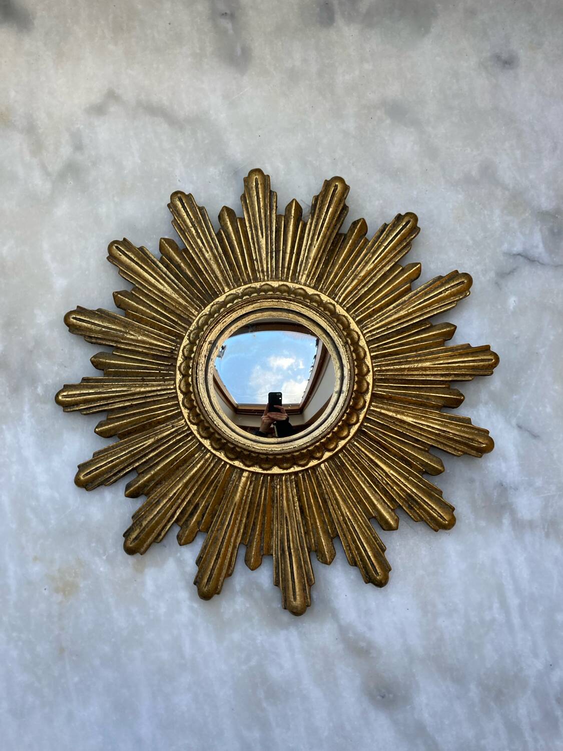 Vintage 60s Gold Convex Witch Sunburst Mirror