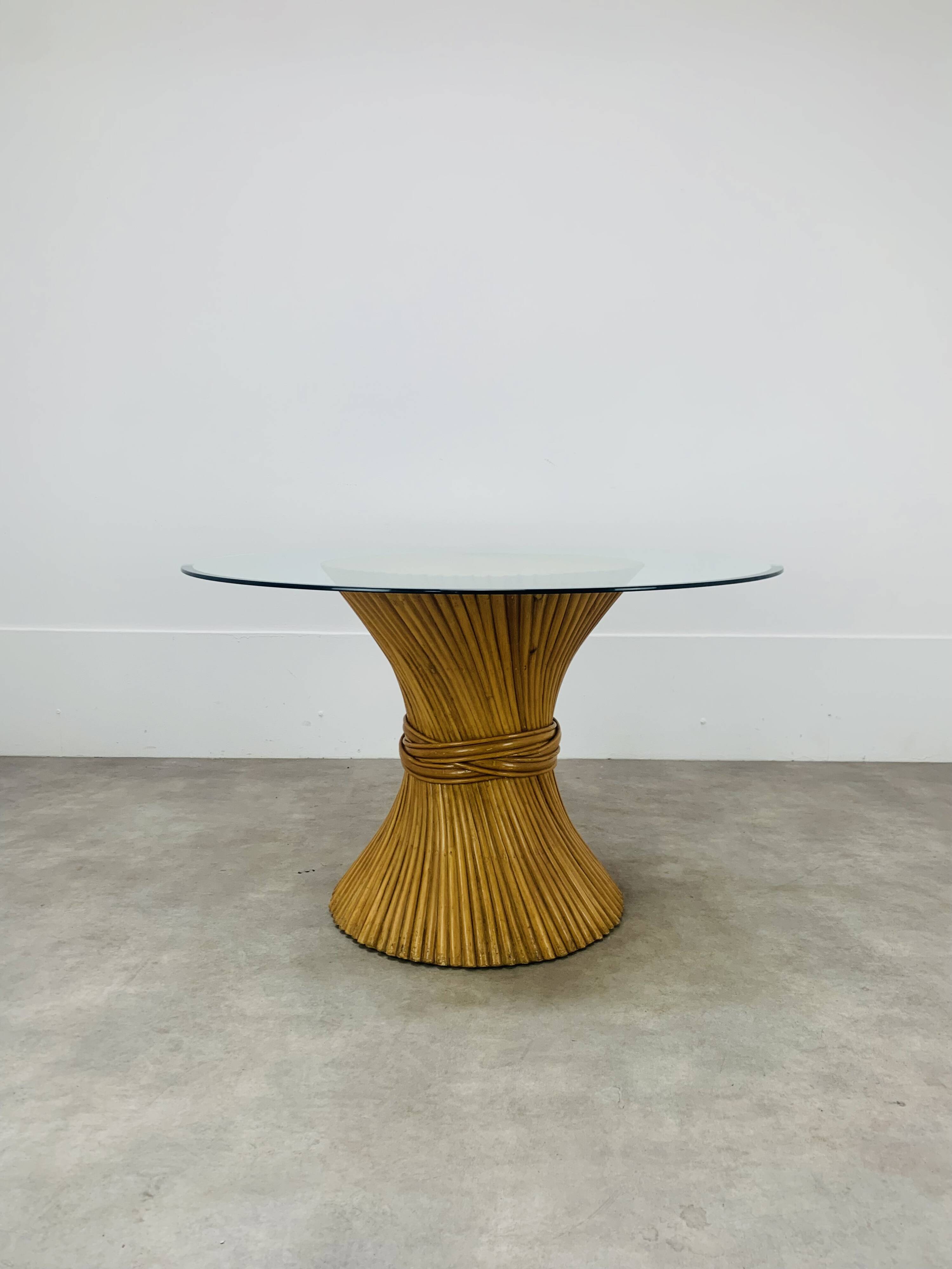 McGuire Bamboo Dining Table, Wheat Sheaf, 4 Person, Vintage