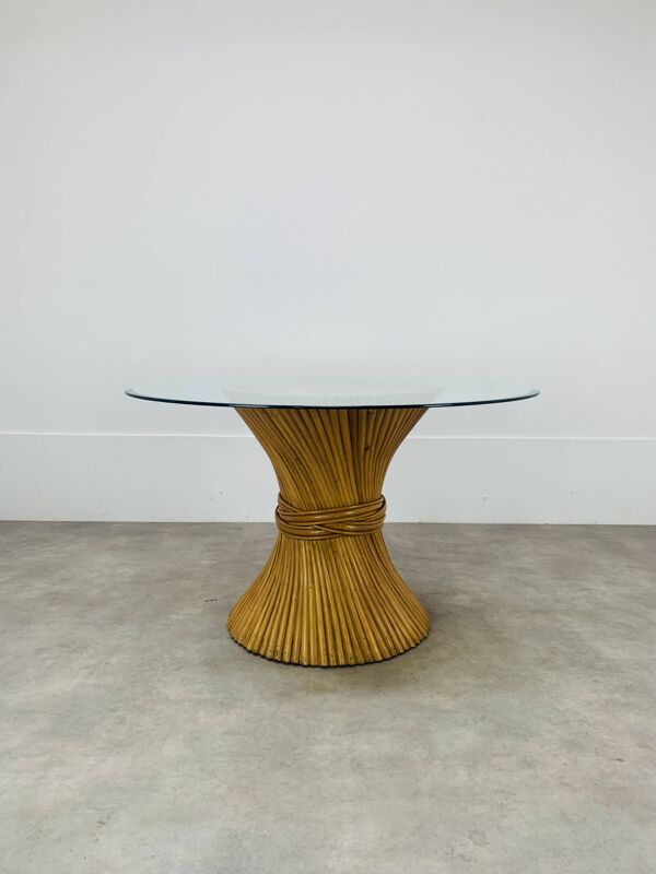 Table à repas bambou McGuire, gerbe de blé, 4 personnes, vintage