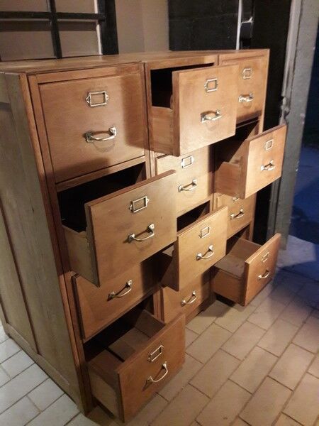 Former furniture of notary in oak 12 drawers 1930