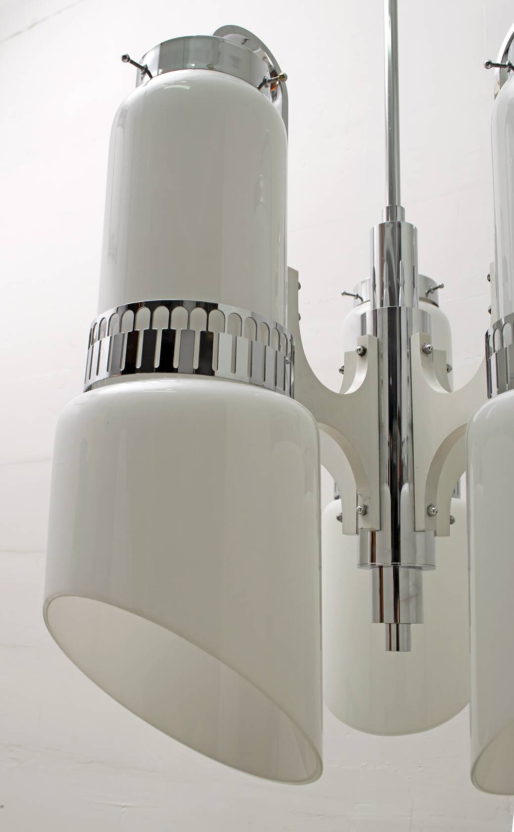 Vistosi Midcentury Italian Murano Glass and Steel "Incamiciato" Chandelier