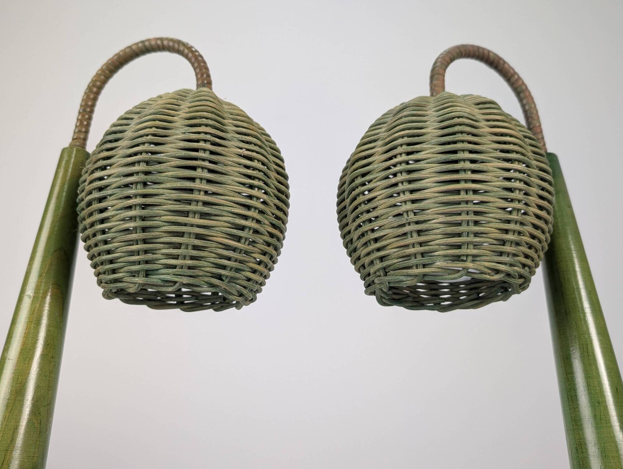 Organic Modern Mario Lopez Torres Style Green Rattan Lamps 1980s