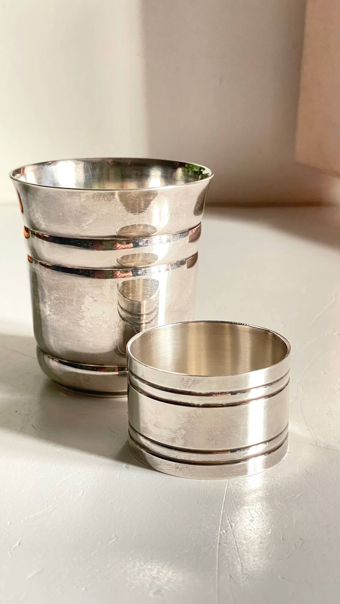 Silver-plated glass and napkin ring by UDNER