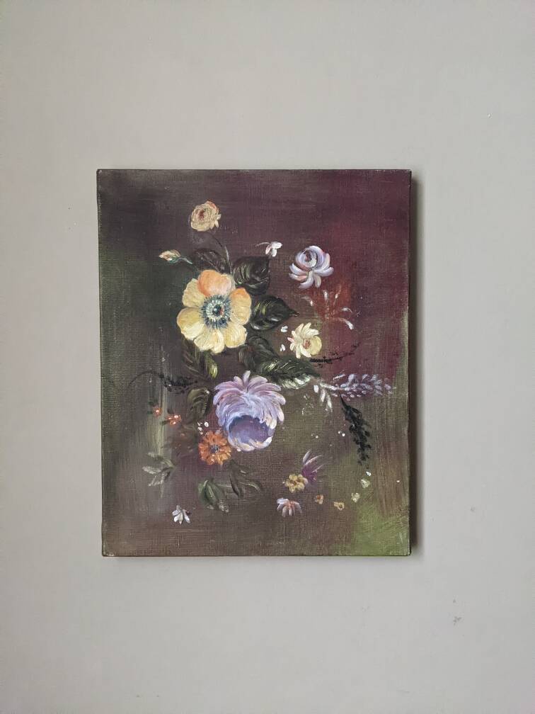 Acrylic painting on canvas, country decoration, bohemian flowers