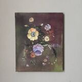 Acrylic painting on canvas, country decoration, bohemian flowers