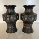 Pair of antique cloisonné bronze vases, China or Japan circa 1900-1930.