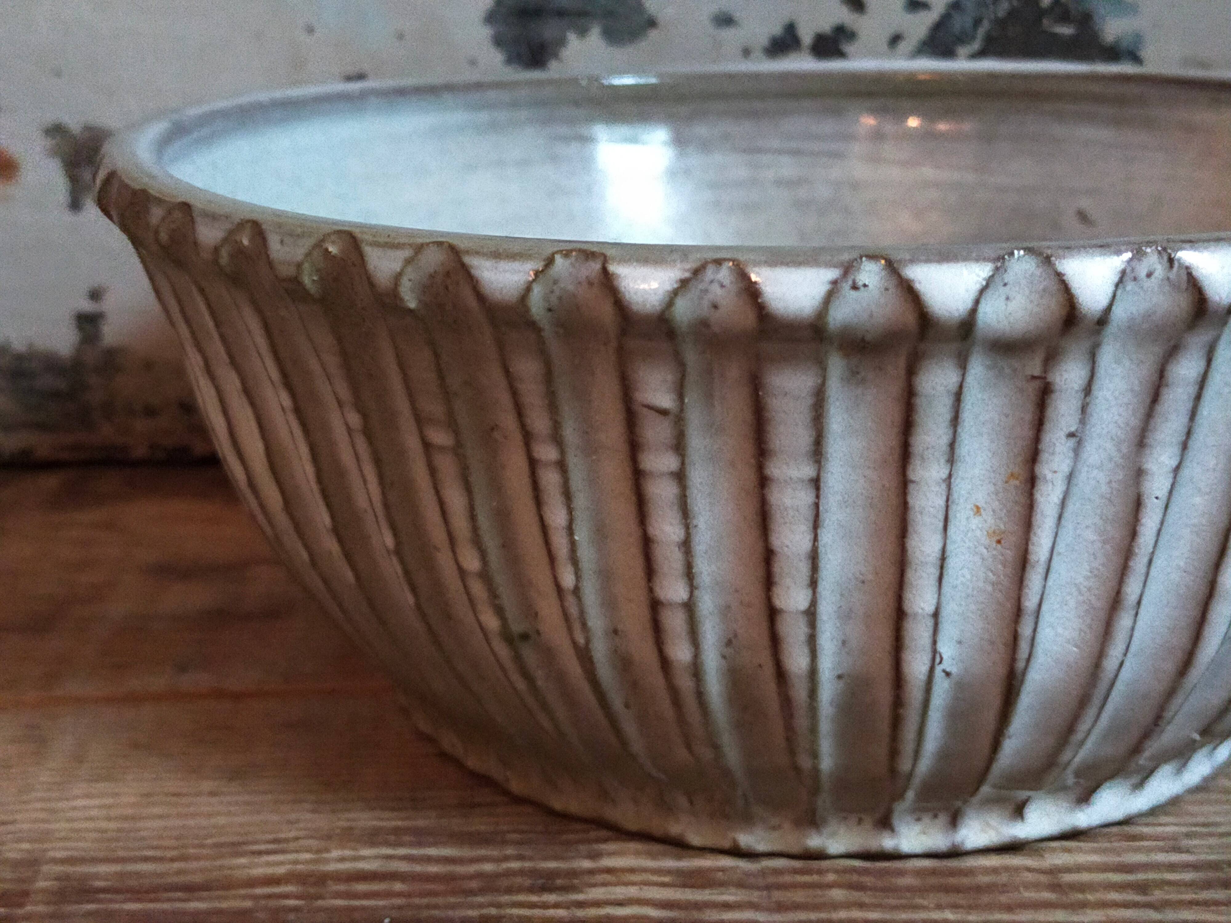 Vintage fluted enameled earthenware potter's salad bowl