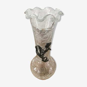 Glass vase broken effect tin thistle pattern