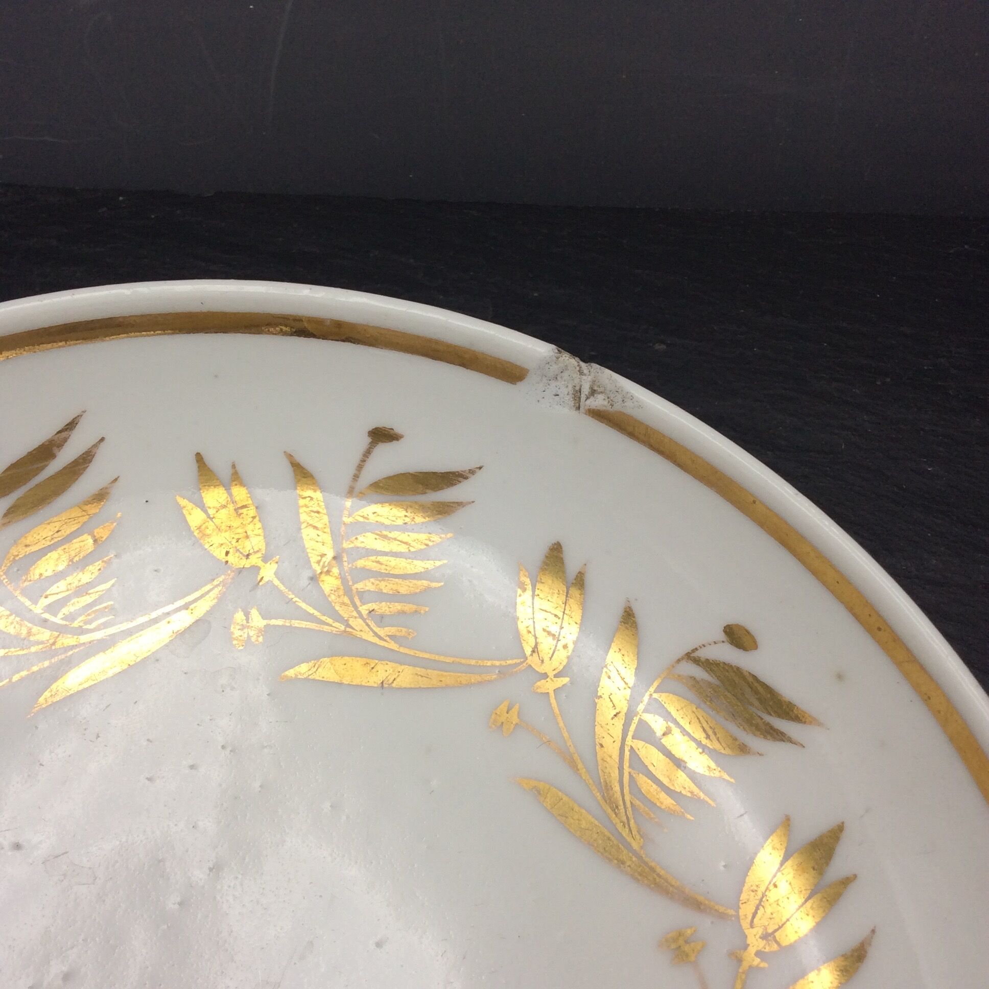 Cup and saucer porcelain of paris empire decoration golden foliage nineteenth