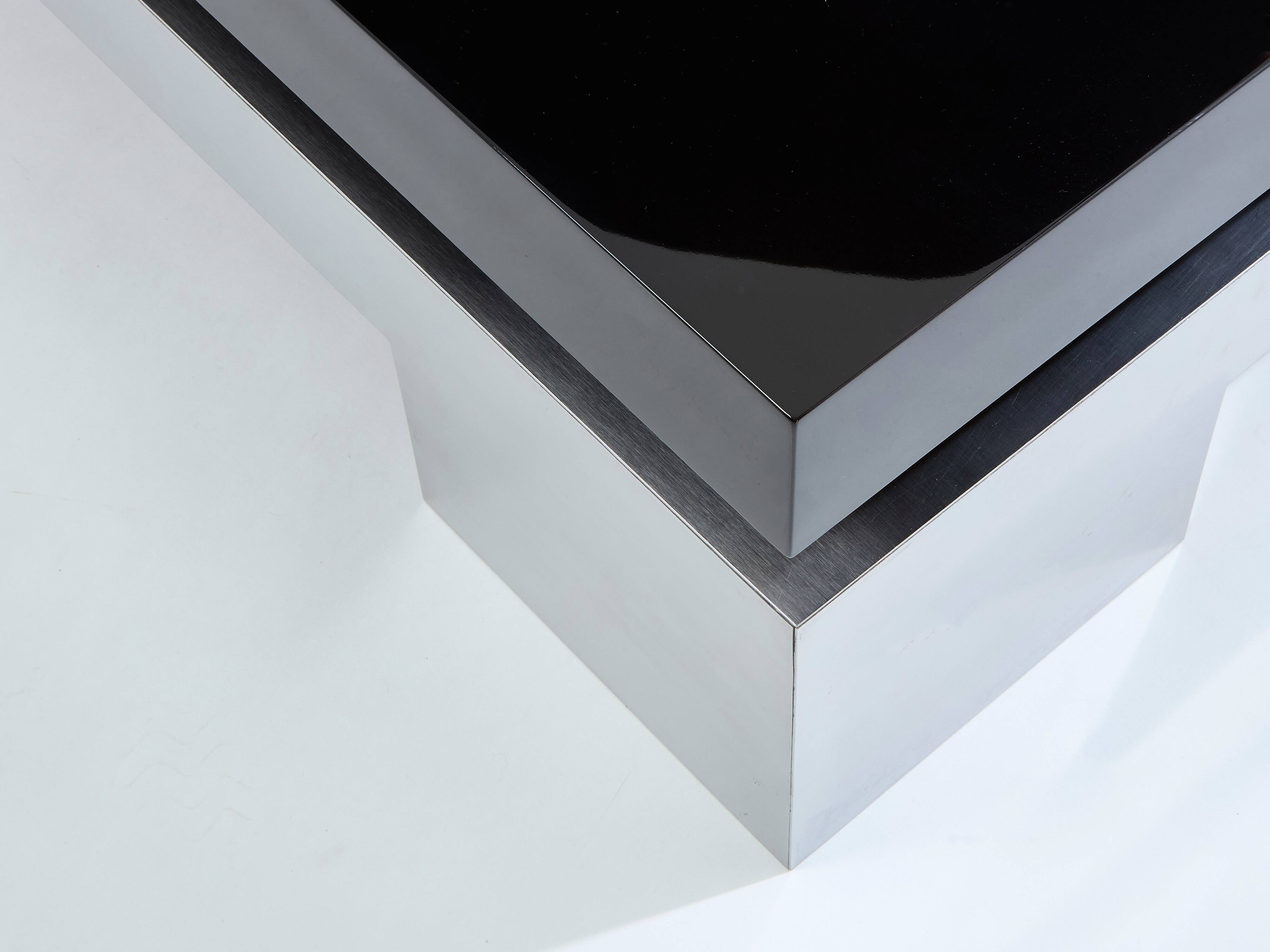 Large black lacquered and steel coffee table Nadine Charteret 1972