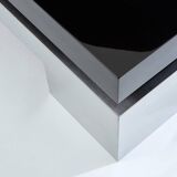 Large black lacquered and steel coffee table Nadine Charteret 1972