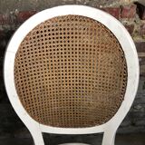 Set of 2 Louis XVI style patinated beige and cannate chairs