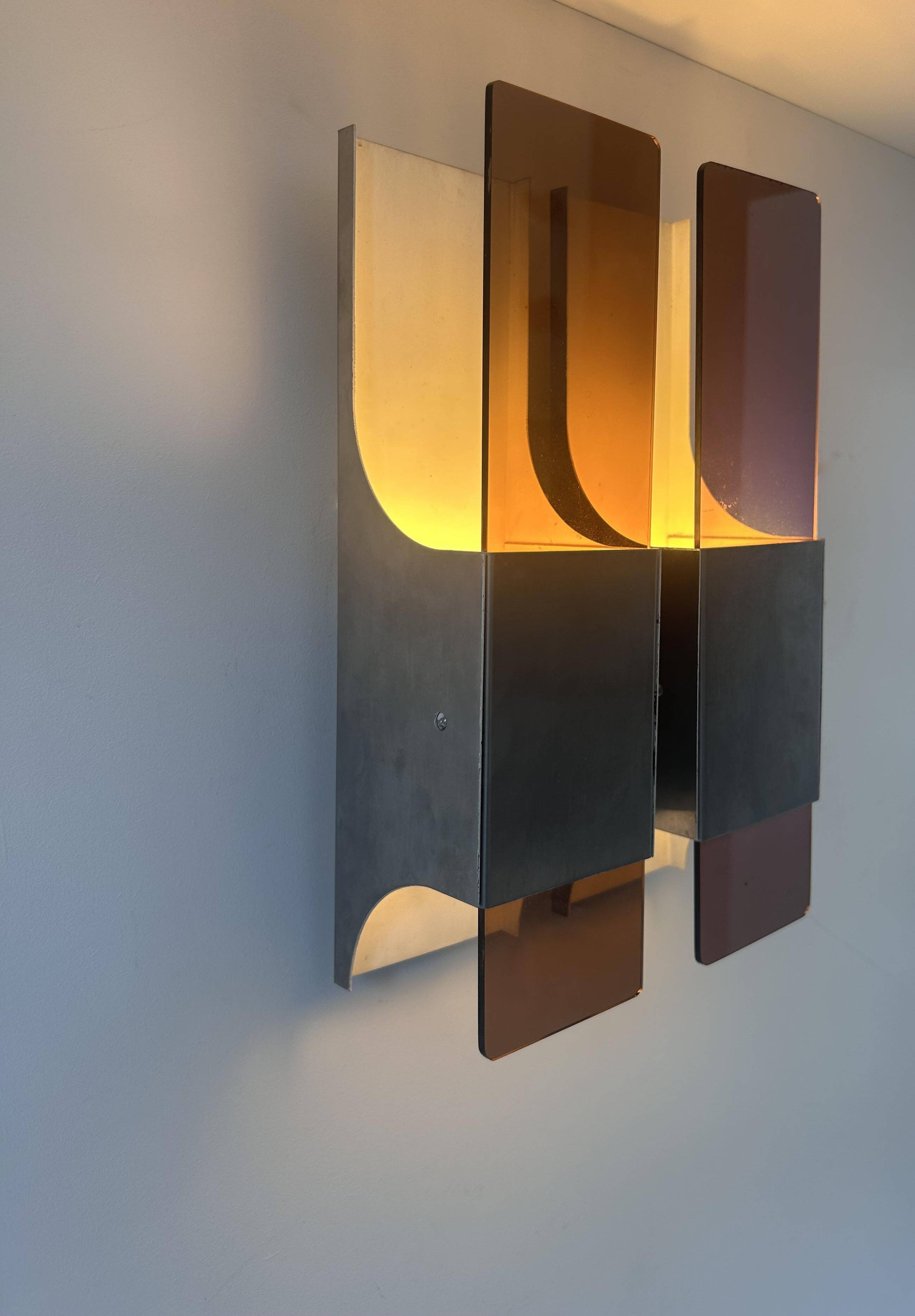 Vintage double wall lamp in metal and perspex, France 1970s