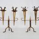Large Pair of Vintage French Gold Wrought Iron 2 Candle Holders 60