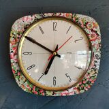 Vintage rectangular silent wall pendulum clock "FFR red flowers"